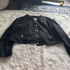 Abercrombie‎ & Fitch Collarless Tweed Boucle Lady Jacket with Gold Buttons XL